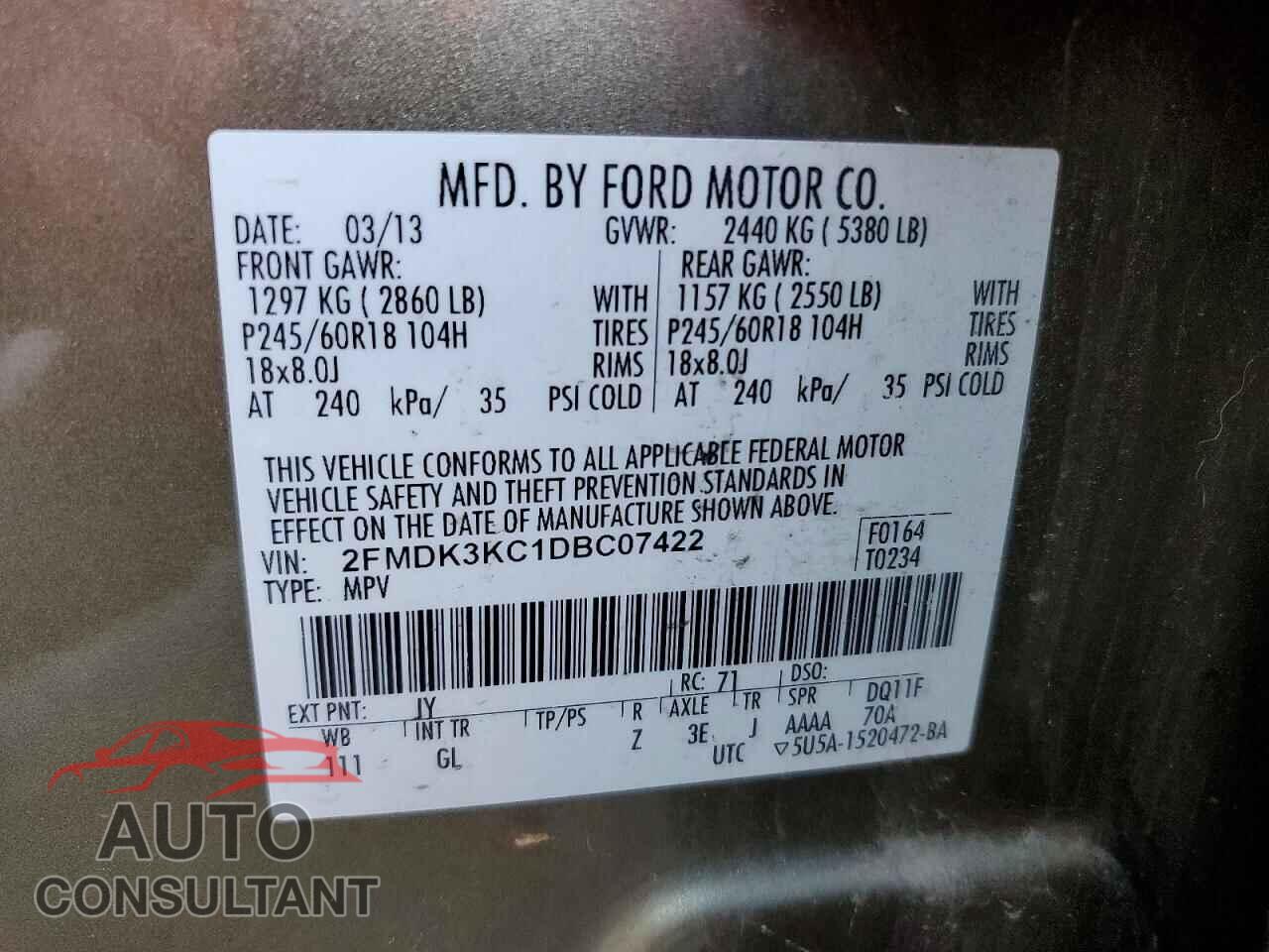 FORD EDGE 2013 - 2FMDK3KC1DBC07422