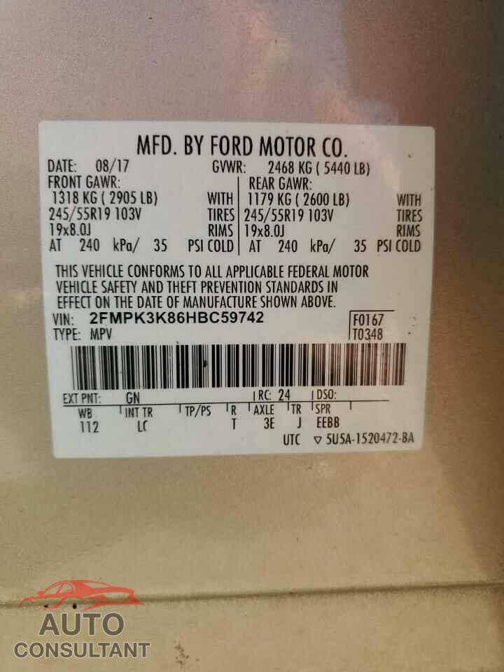 FORD EDGE 2017 - 2FMPK3K86HBC59742