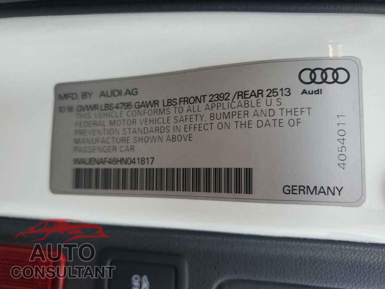 AUDI A4 2017 - WAUENAF46HN041817