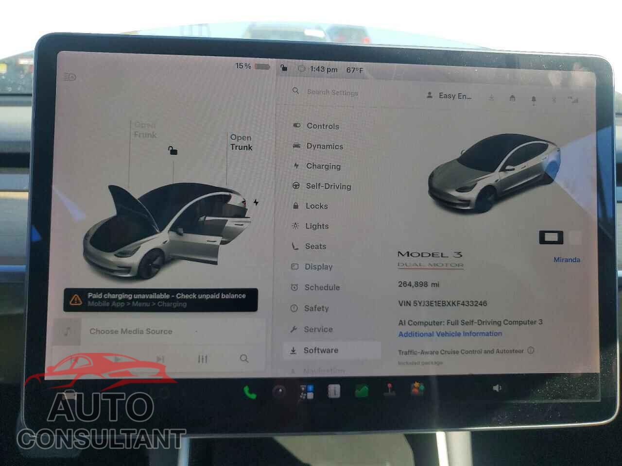 TESLA MODEL 3 2019 - 5YJ3E1EBXKF433246