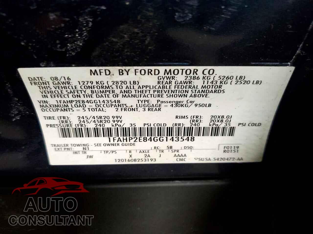 FORD TAURUS 2016 - 1FAHP2E84GG143548