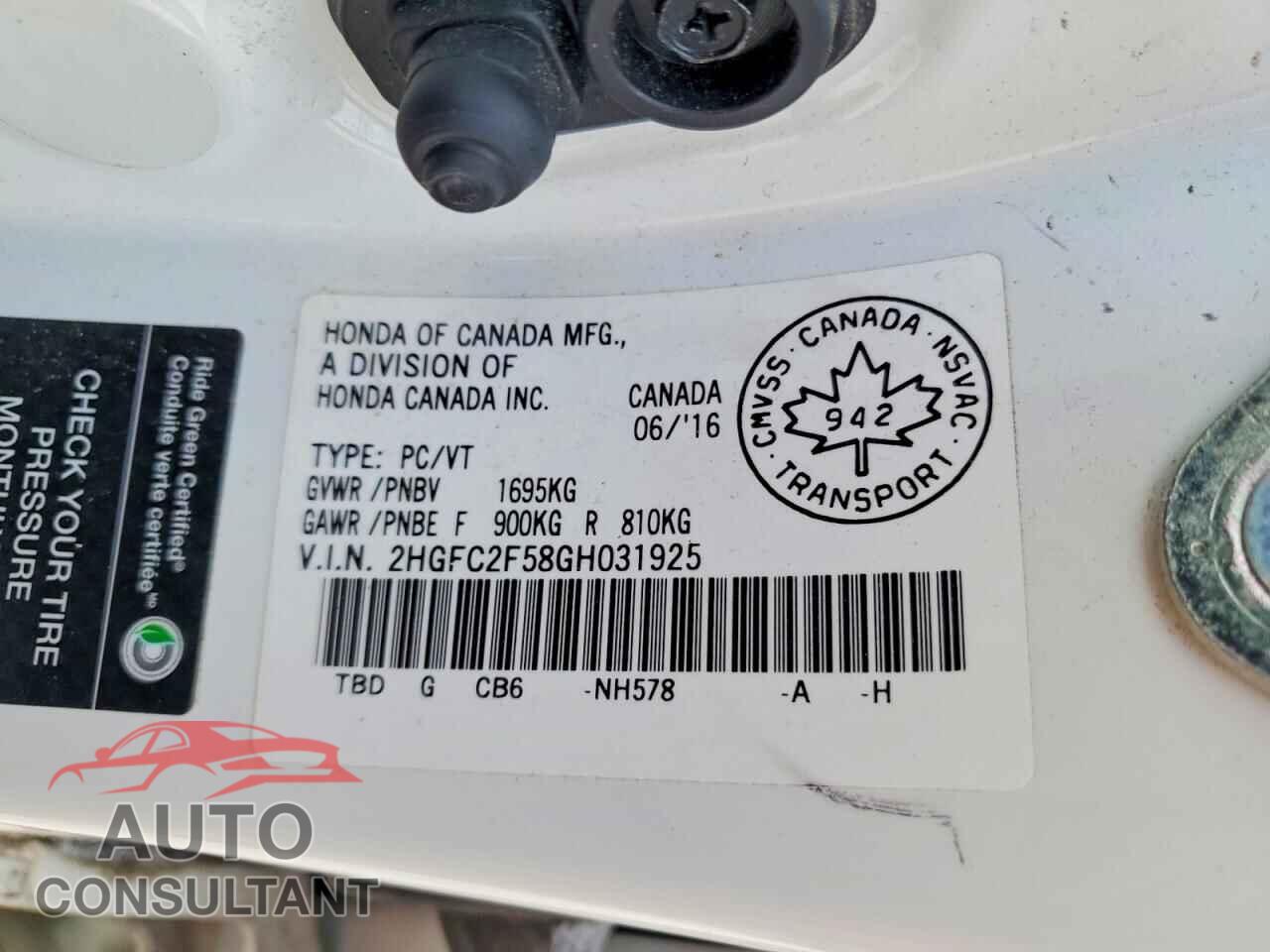 HONDA CIVIC 2016 - 2HGFC2F58GH031925