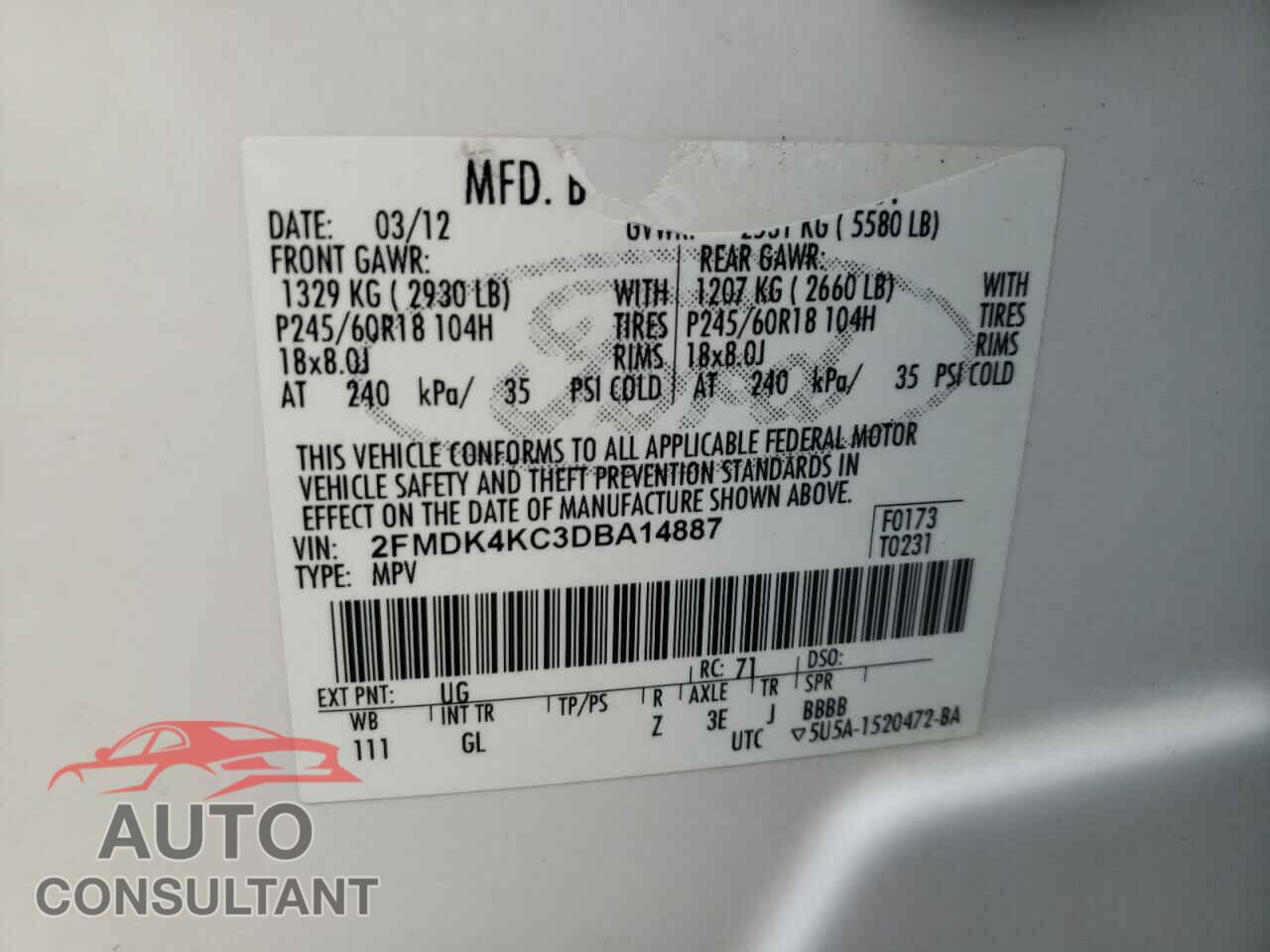 FORD EDGE 2013 - 2FMDK4KC3DBA14887