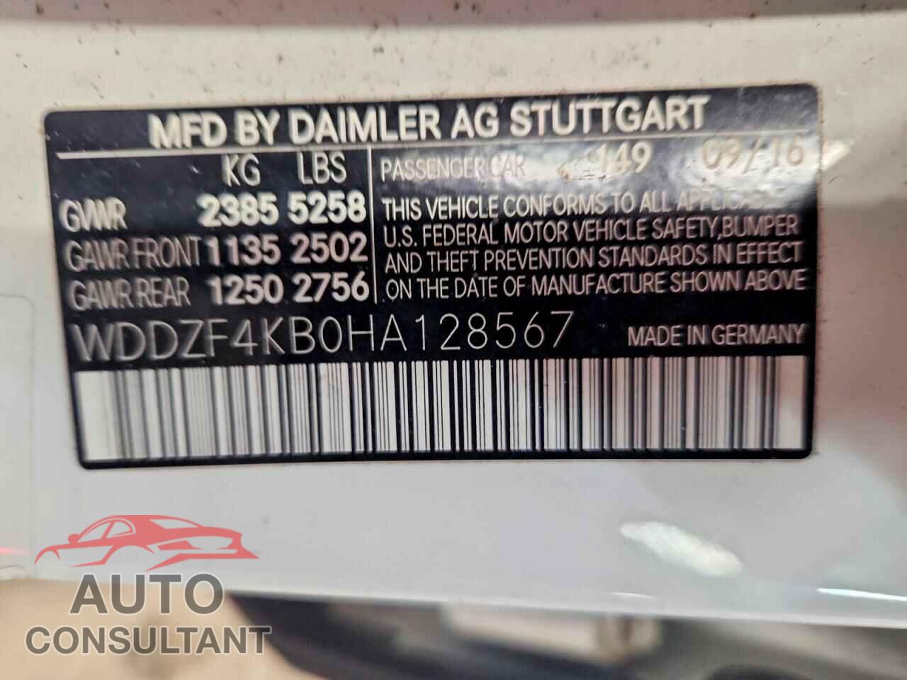 MERCEDES-BENZ E-CLASS 2017 - WDDZF4KB0HA128567