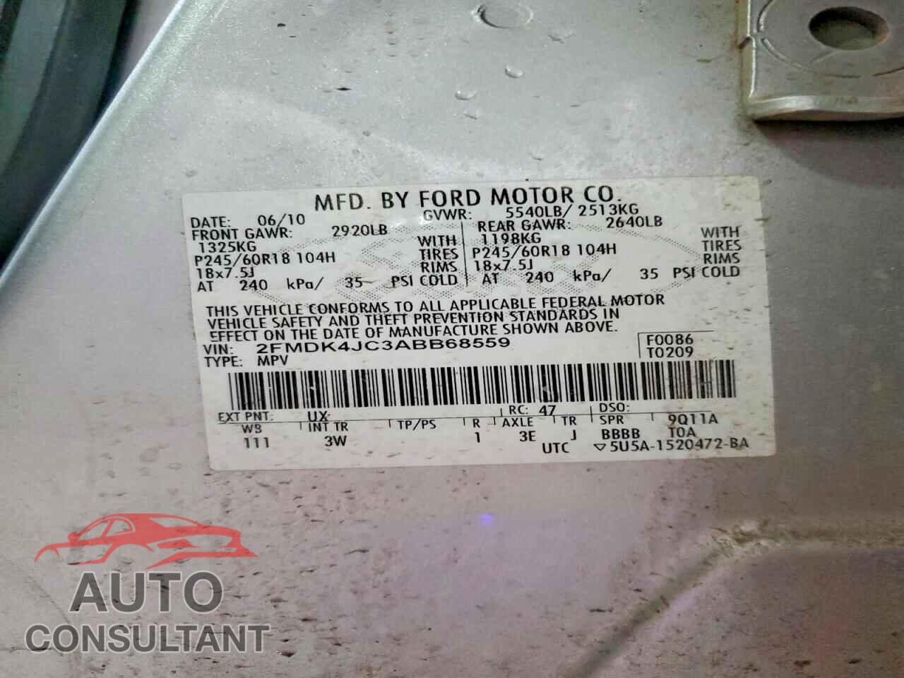 FORD EDGE 2010 - 2FMDK4JC3ABB68559