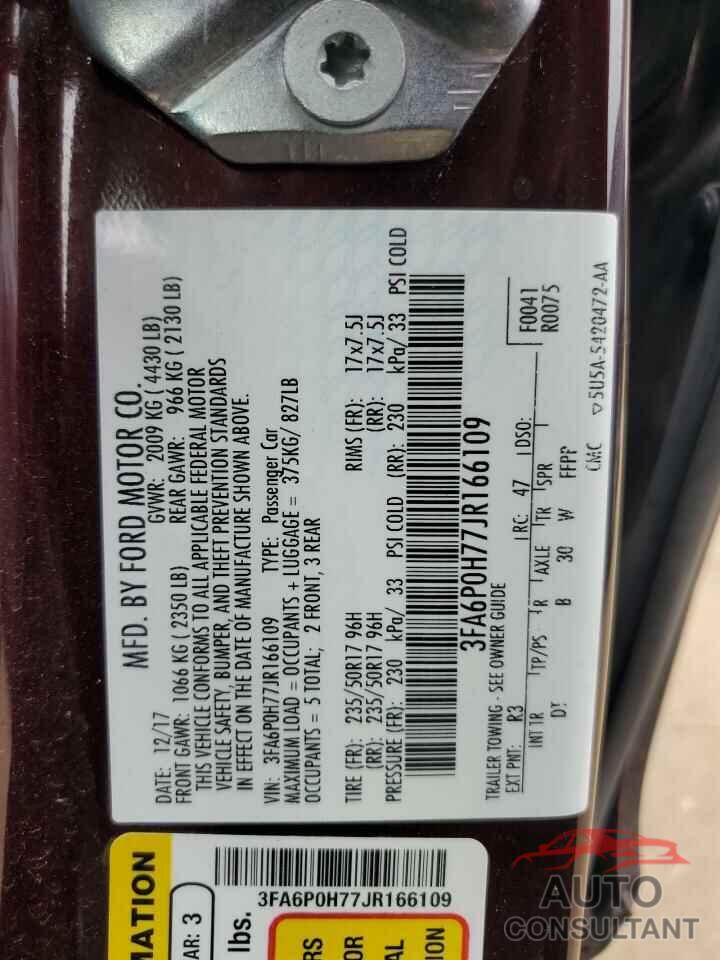 FORD FUSION 2018 - 3FA6P0H77JR166109