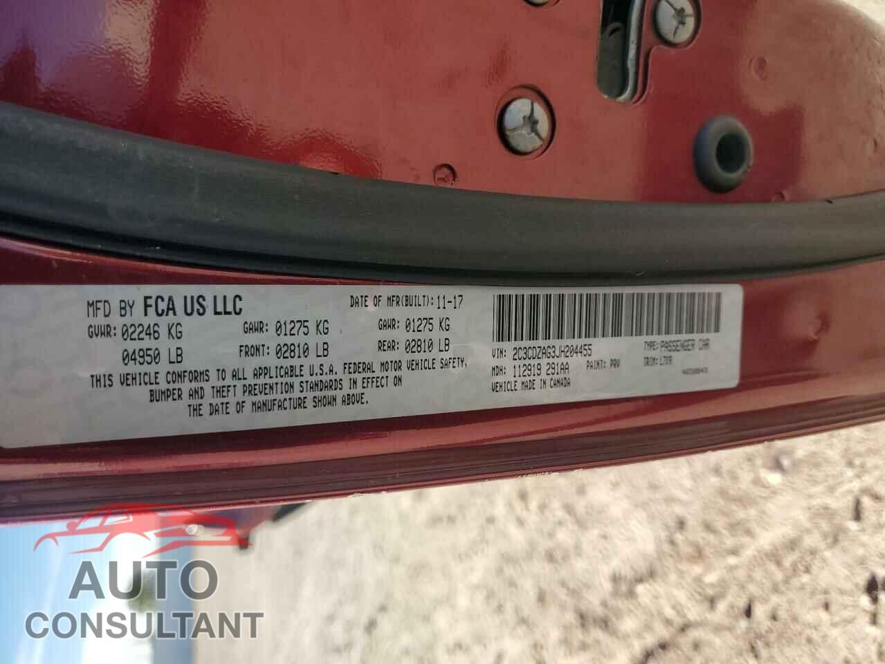 DODGE CHALLENGER 2018 - 2C3CDZAG3JH204455