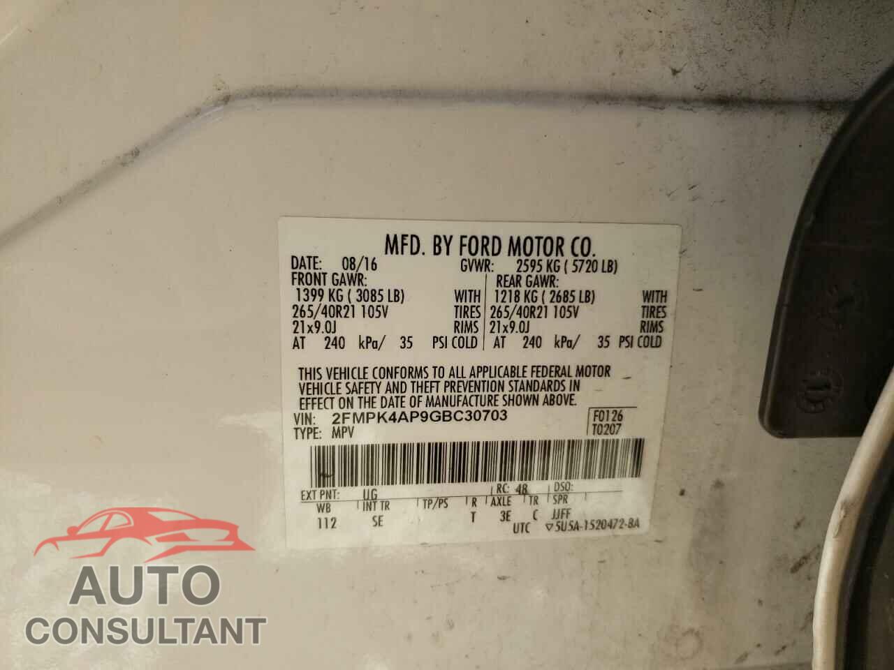 FORD EDGE 2016 - 2FMPK4AP9GBC30703