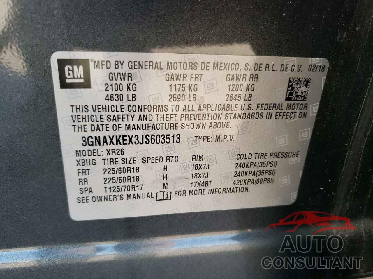 CHEVROLET EQUINOX 2018 - 3GNAXKEX3JS603513