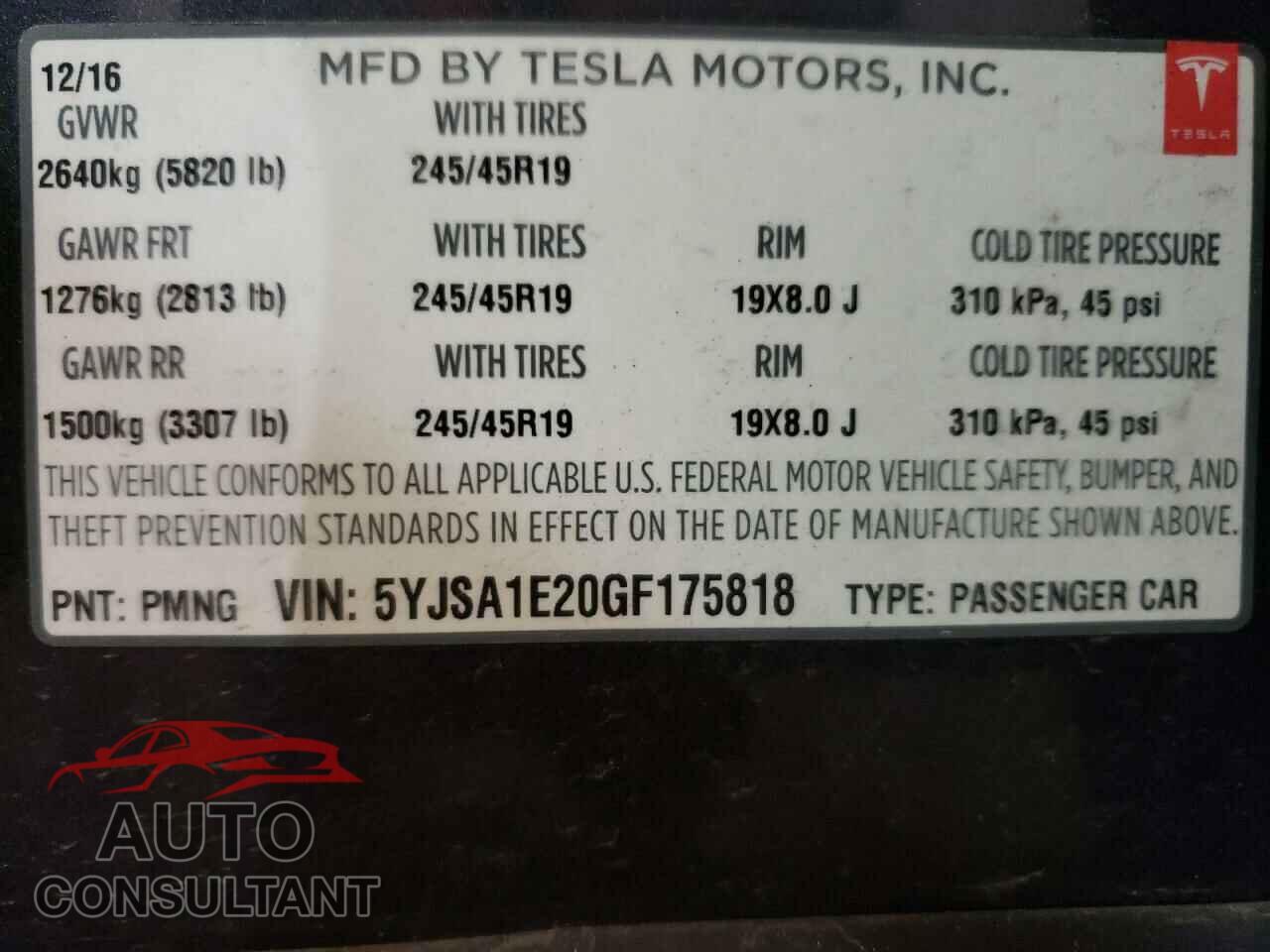 TESLA MODEL S 2016 - 5YJSA1E20GF175818