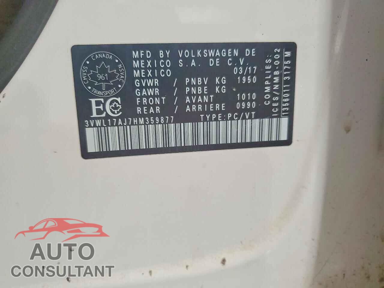 VOLKSWAGEN JETTA 2017 - 3VWL17AJ7HM359877