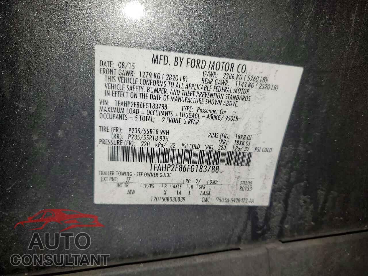 FORD TAURUS 2015 - 1FAHP2E86FG183788