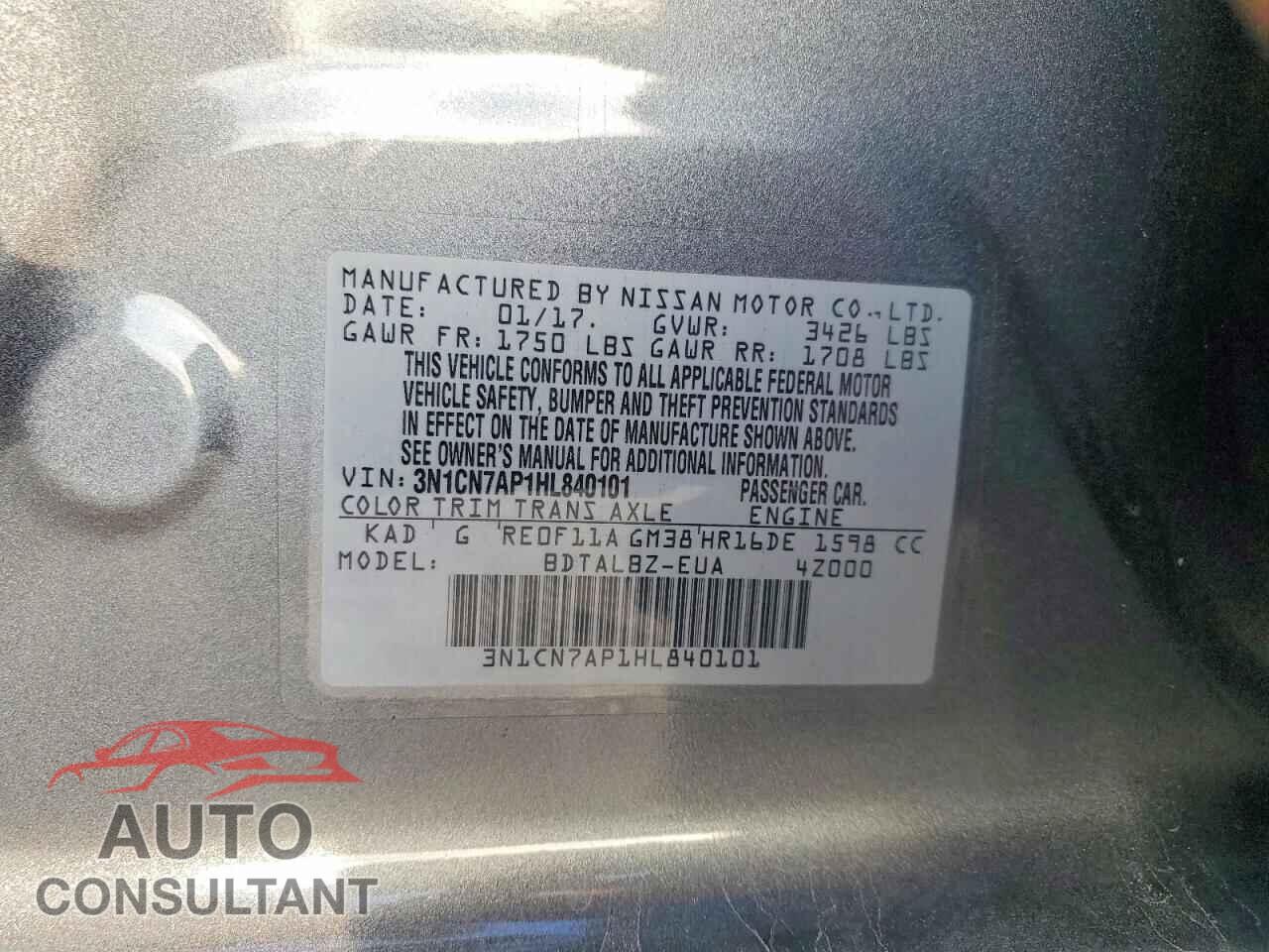 NISSAN VERSA 2017 - 3N1CN7AP1HL840101