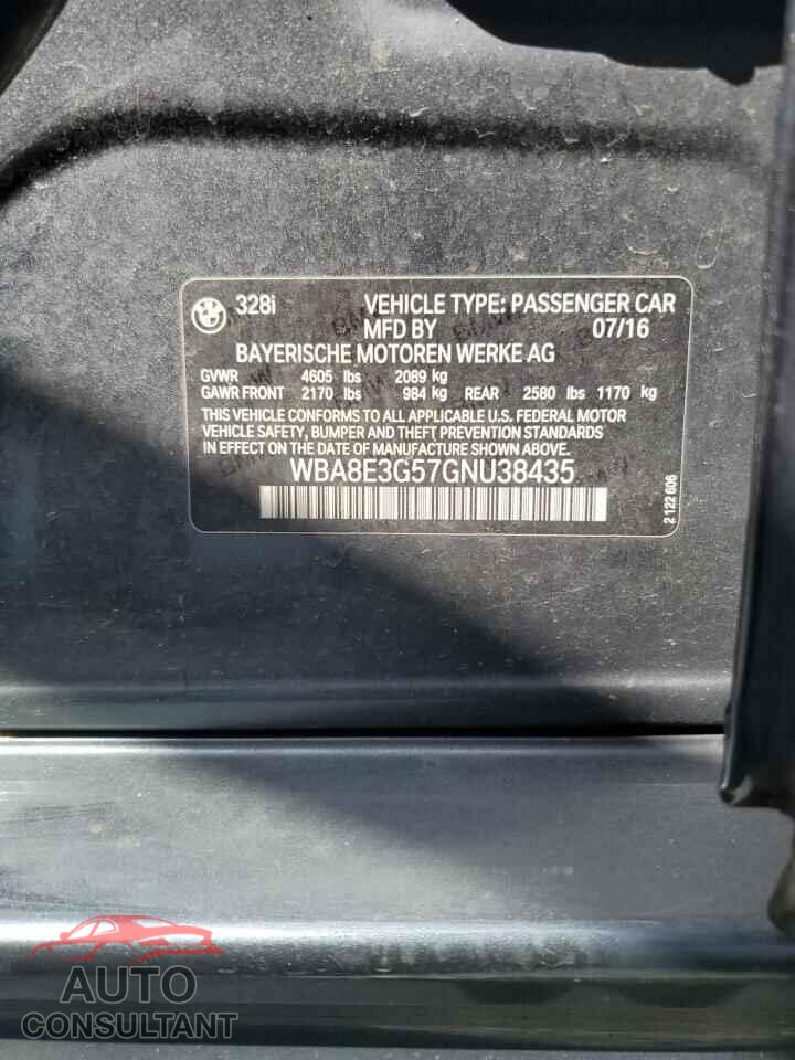 BMW 3 SERIES 2016 - WBA8E3G57GNU38435