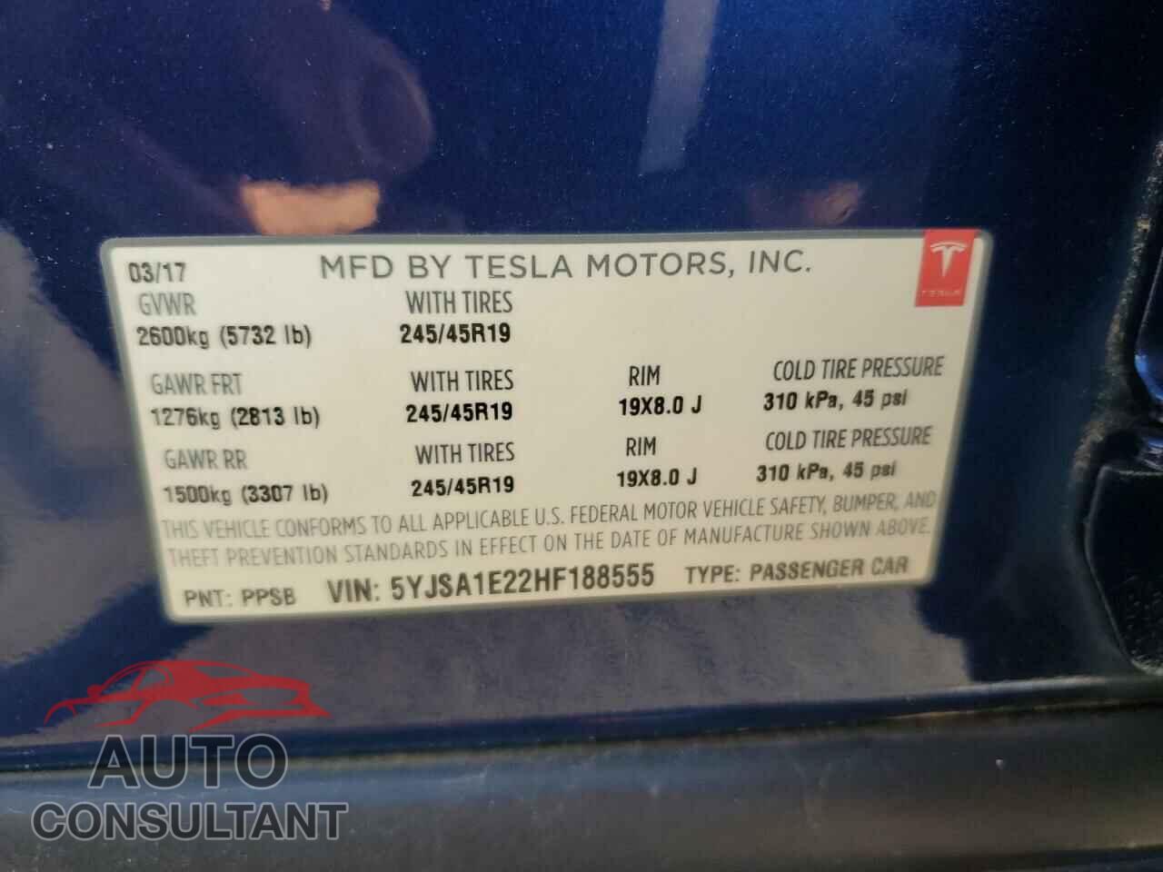 TESLA MODEL S 2017 - 5YJSA1E22HF188555