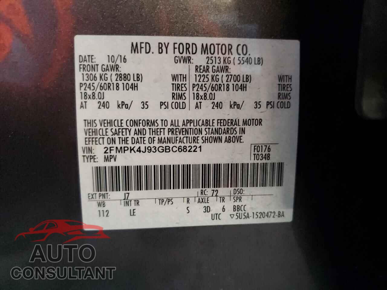 FORD EDGE 2016 - 2FMPK4J93GBC68221