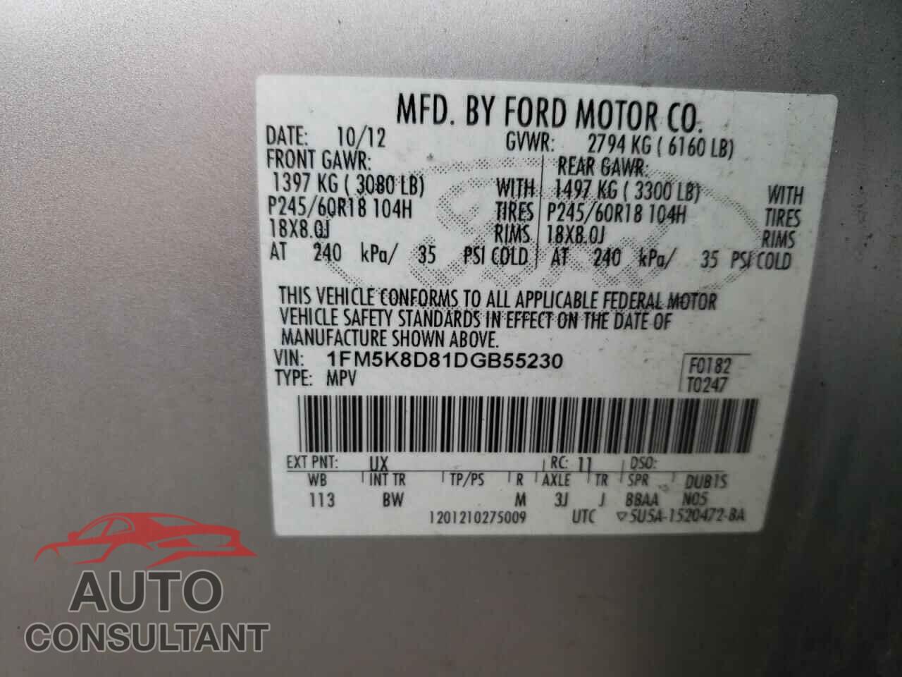 FORD EXPLORER 2013 - 1FM5K8D81DGB55230