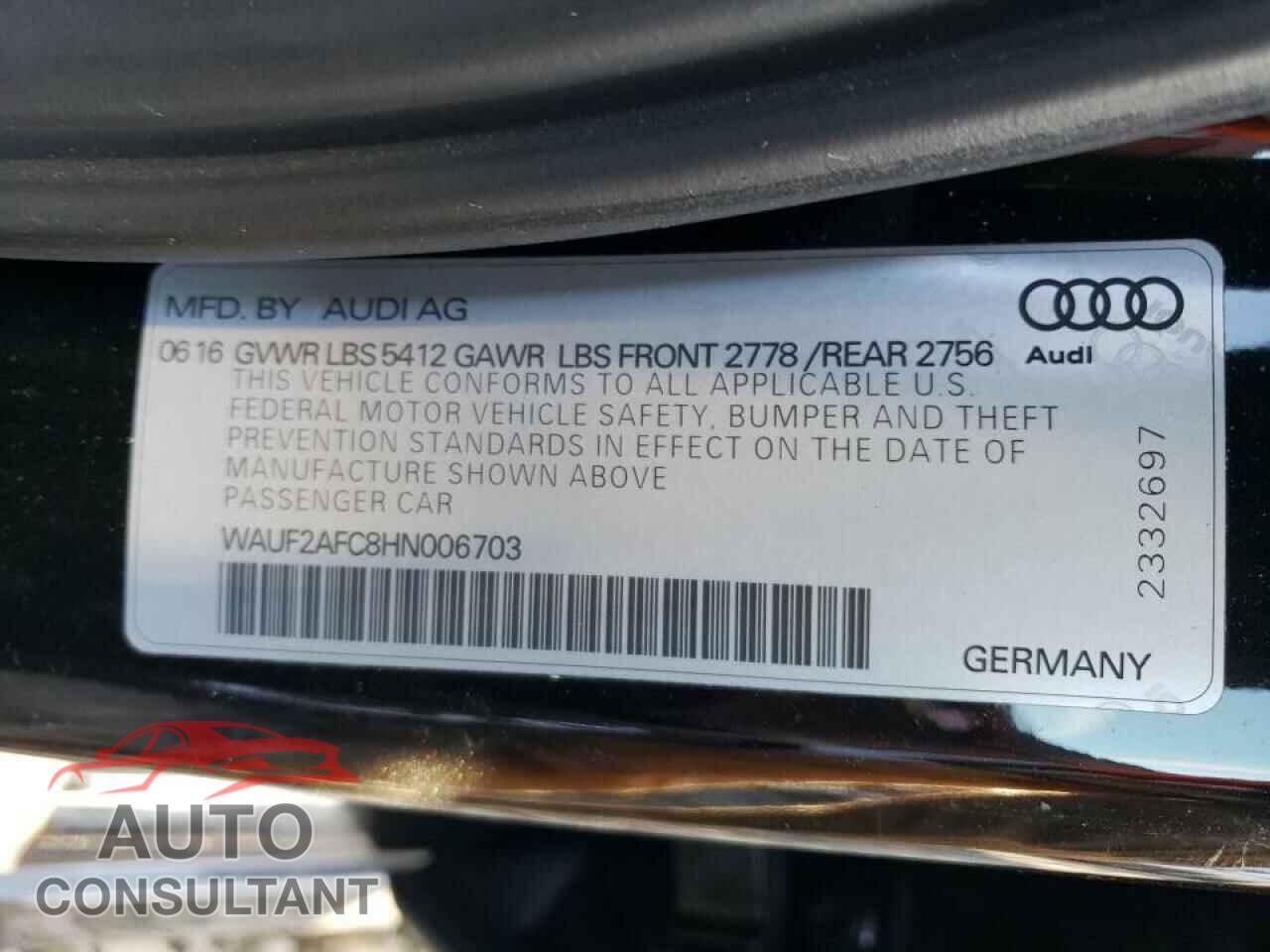 AUDI A6 2017 - WAUF2AFC8HN006703