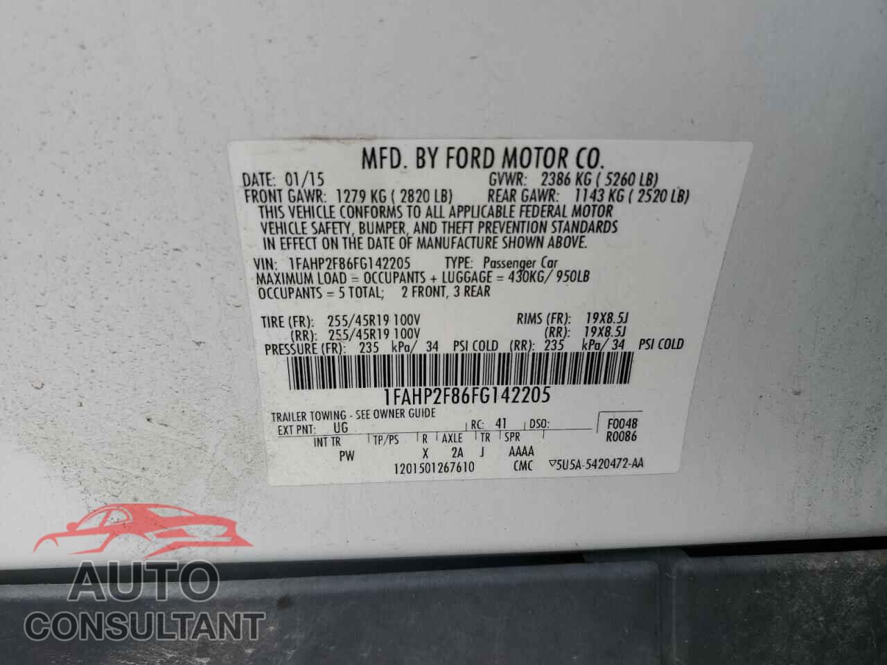 FORD TAURUS 2015 - 1FAHP2F86FG142205
