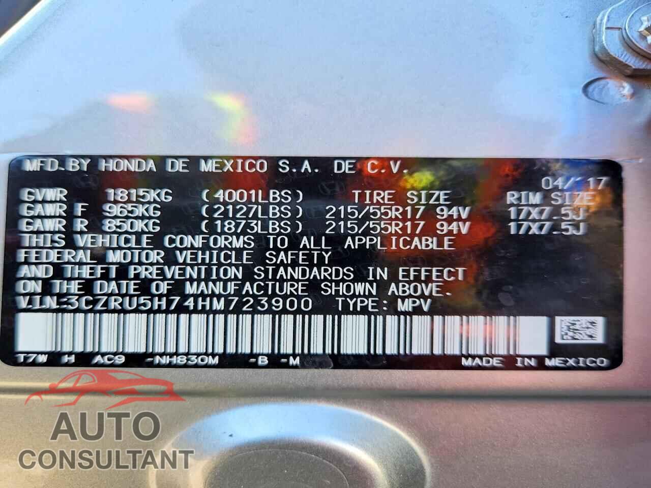 HONDA HR-V 2017 - 3CZRU5H74HM723900