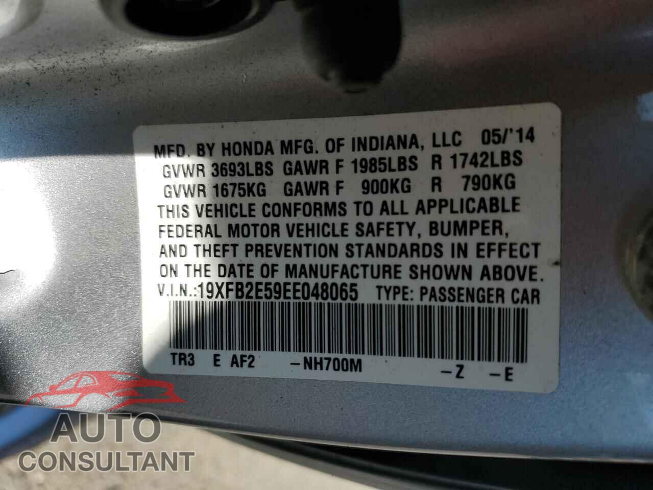 HONDA CIVIC 2014 - 19XFB2E59EE048065