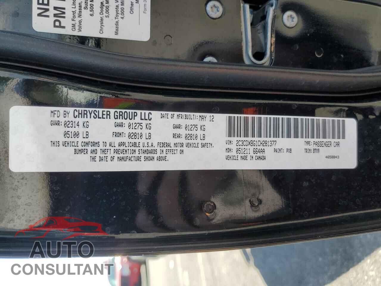 DODGE CHARGER 2012 - 2C3CDXBG1CH281377