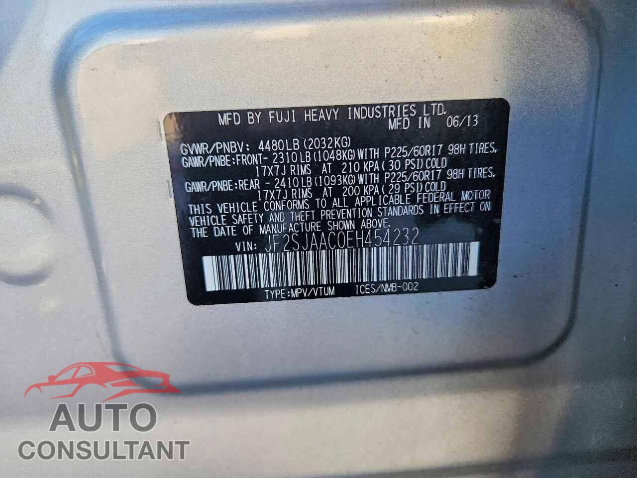 SUBARU FORESTER 2014 - JF2SJAAC0EH454232