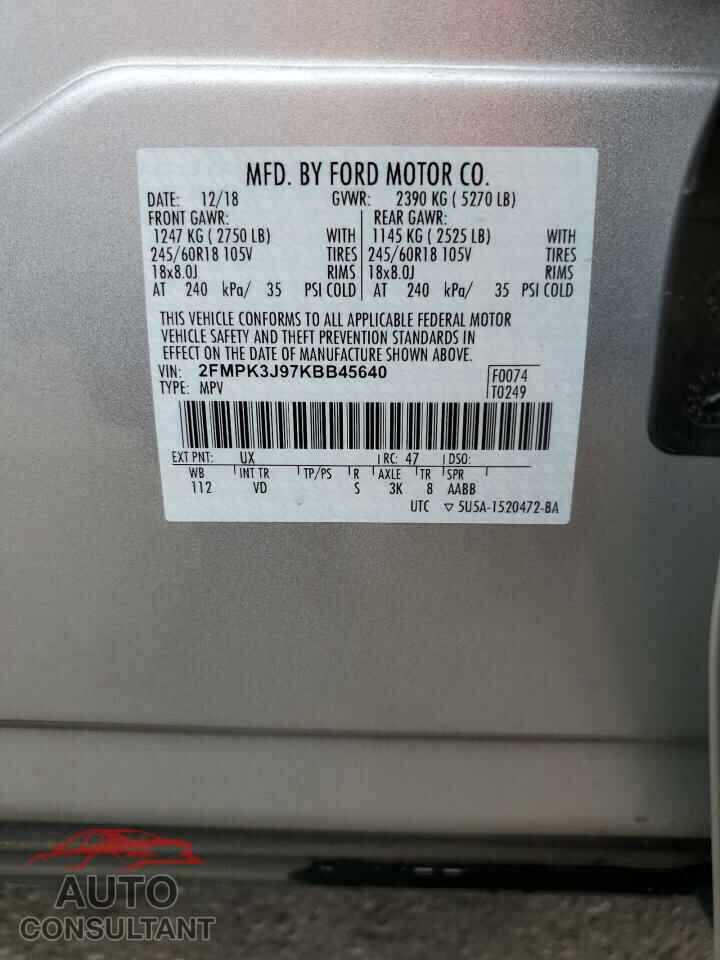 FORD EDGE 2019 - 2FMPK3J97KBB45640