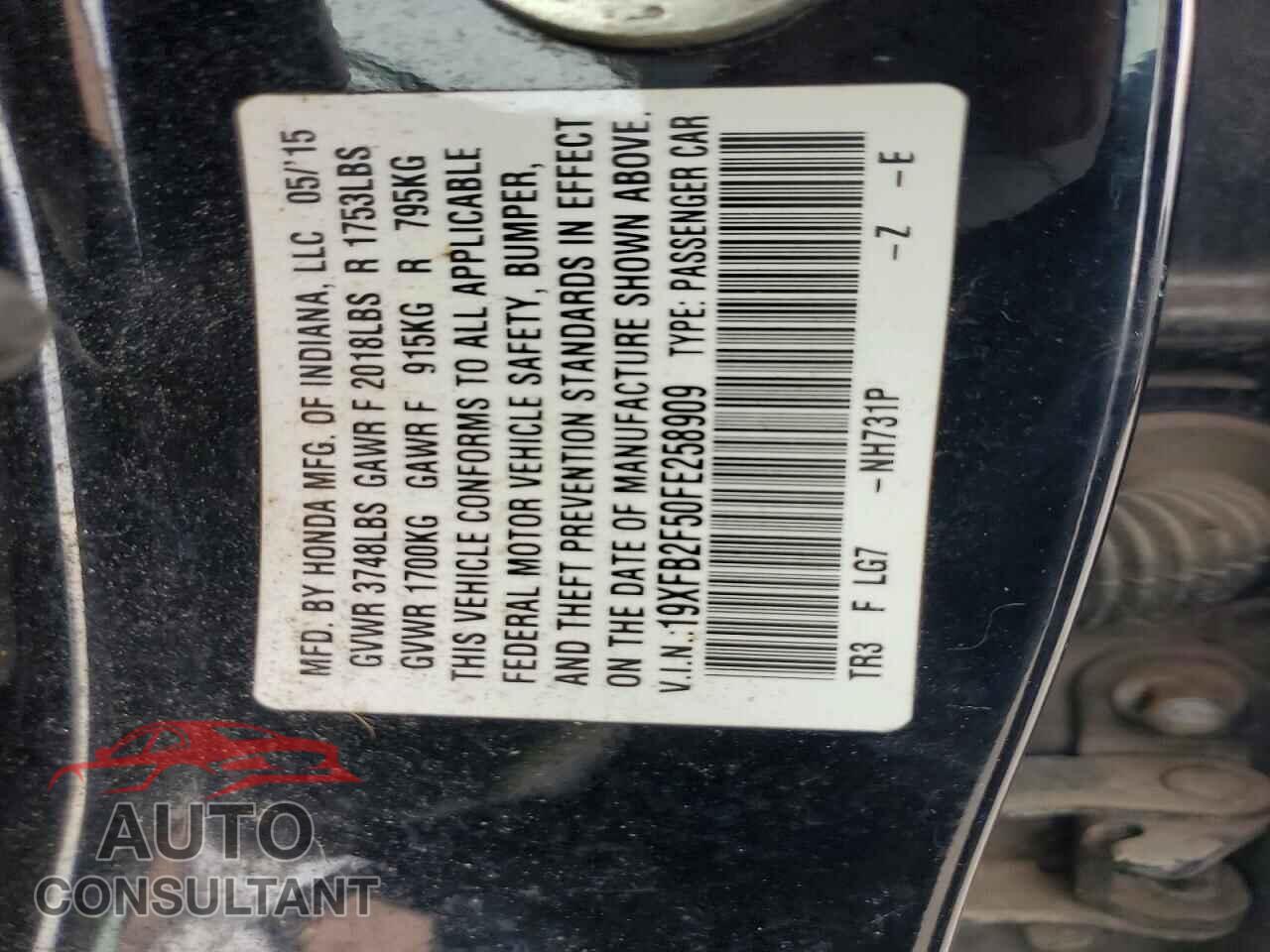 HONDA CIVIC 2015 - 19XFB2F50FE258909