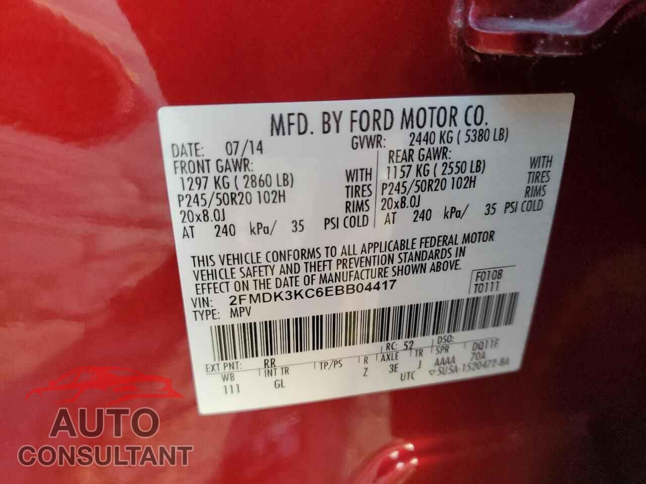 FORD EDGE 2014 - 2FMDK3KC6EBB04417