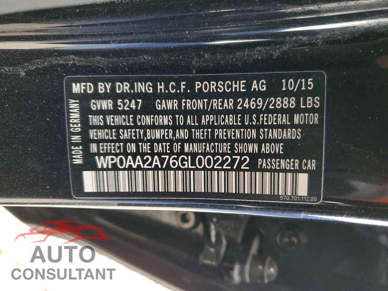 PORSCHE PANAMERA 2016 - WP0AA2A76GL002272