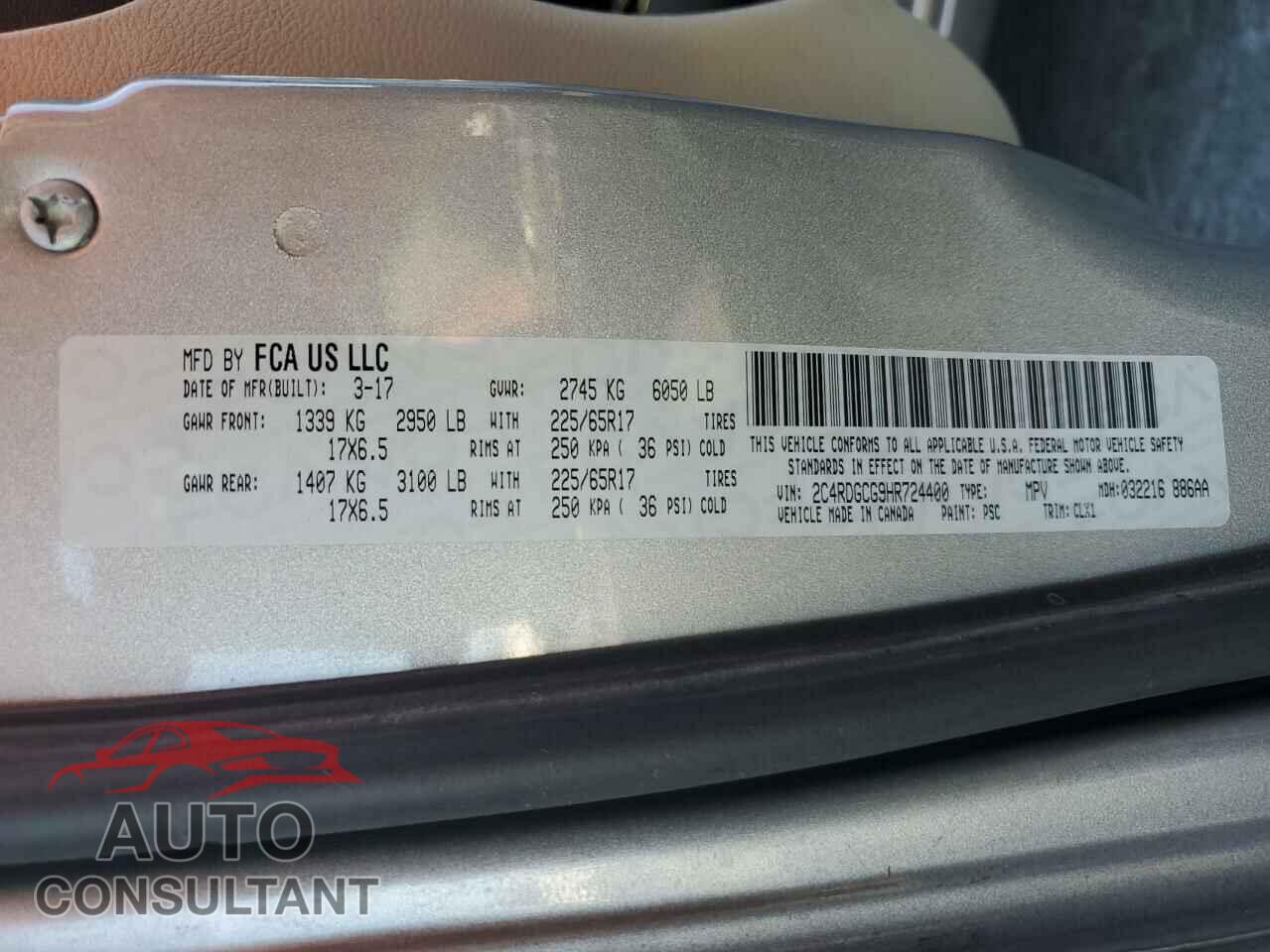 DODGE CARAVAN 2017 - 2C4RDGCG9HR724400