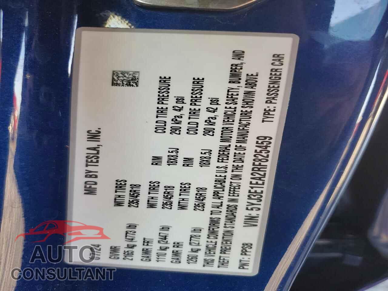 TESLA MODEL 3 2024 - 5YJ3E1EA2RF825459