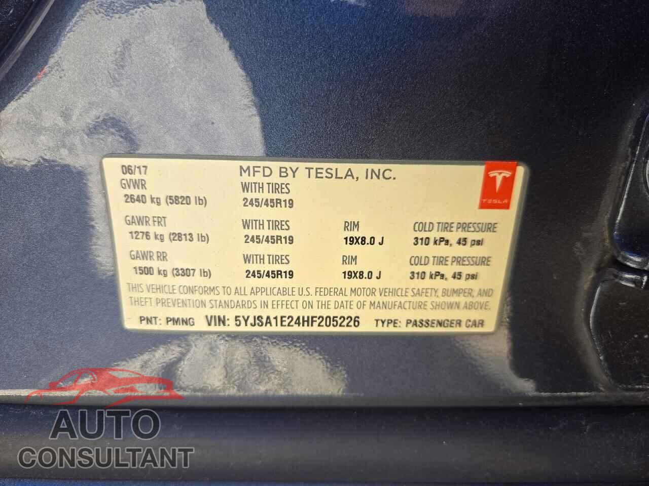 TESLA MODEL S 2017 - 5YJSA1E24HF205226