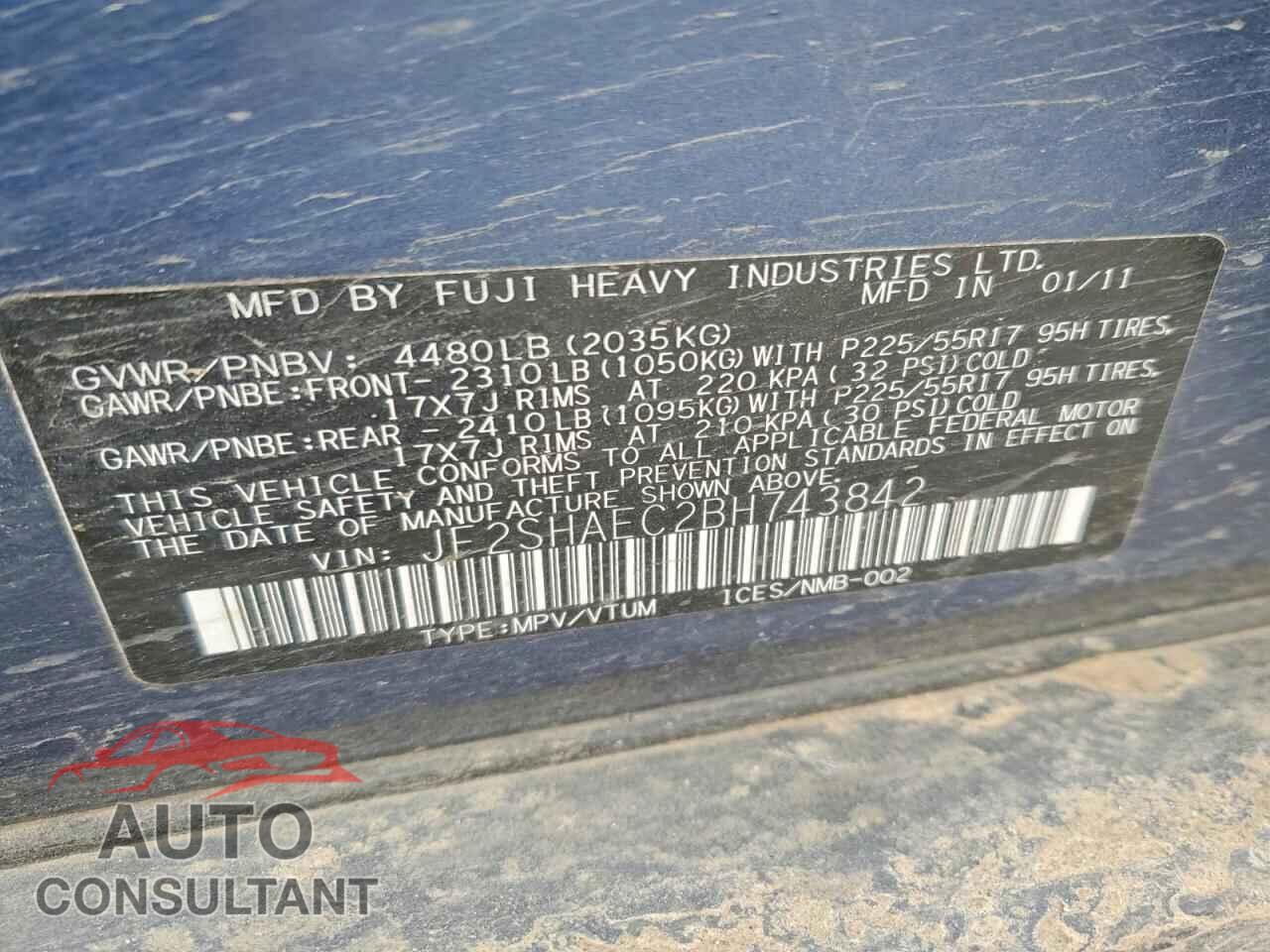 SUBARU FORESTER 2011 - JF2SHAEC2BH743842