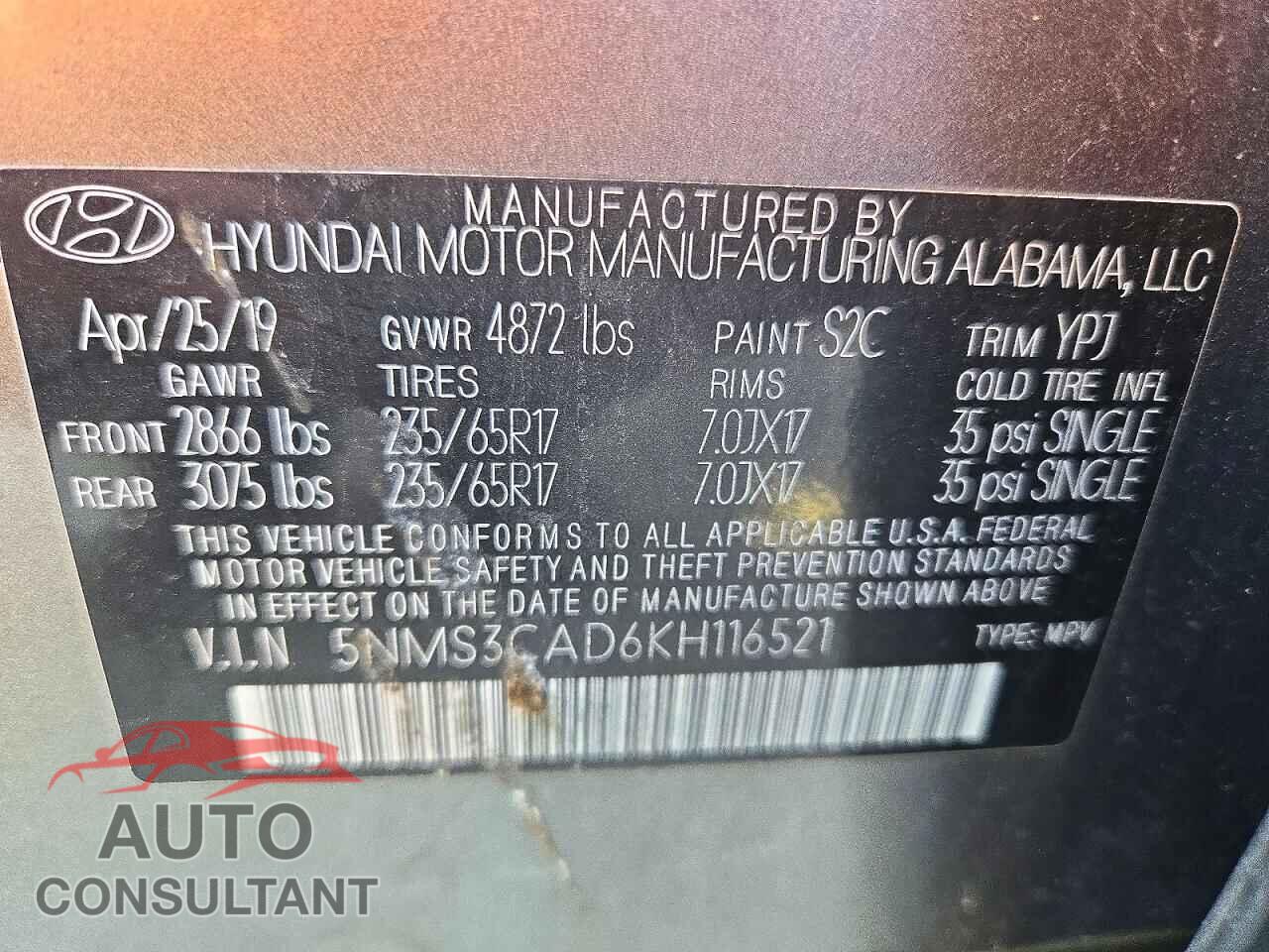 HYUNDAI SANTA FE 2019 - 5NMS3CAD6KH116521