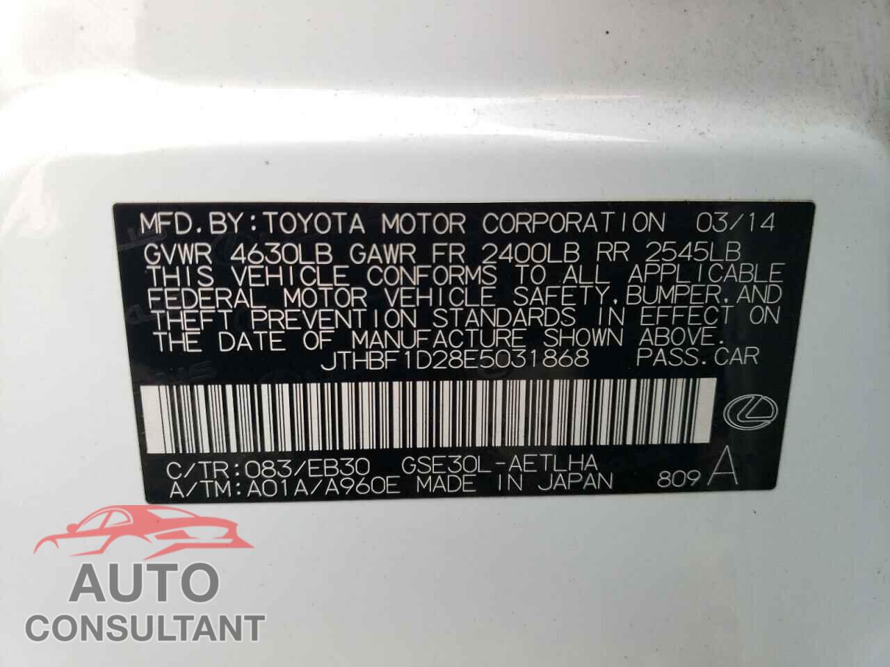 LEXUS IS 2014 - JTHBF1D28E5031868