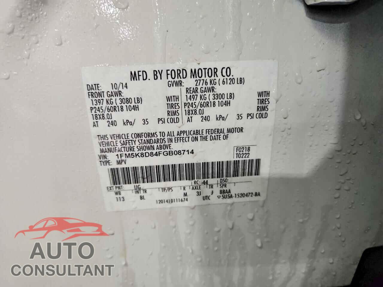 FORD EXPLORER 2015 - 1FM5K8D84FGB08714