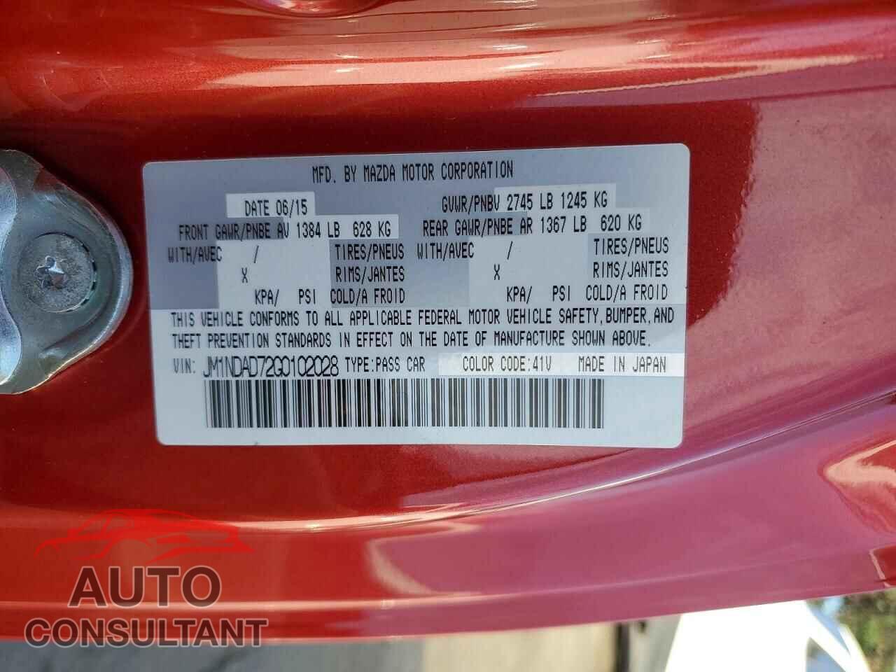 MAZDA MX5 2016 - JM1NDAD72G0102028