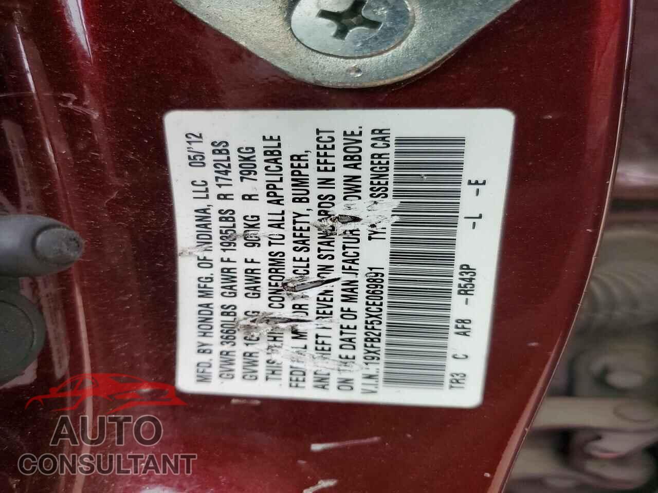 HONDA CIVIC 2012 - 19XFB2F5XCE069891
