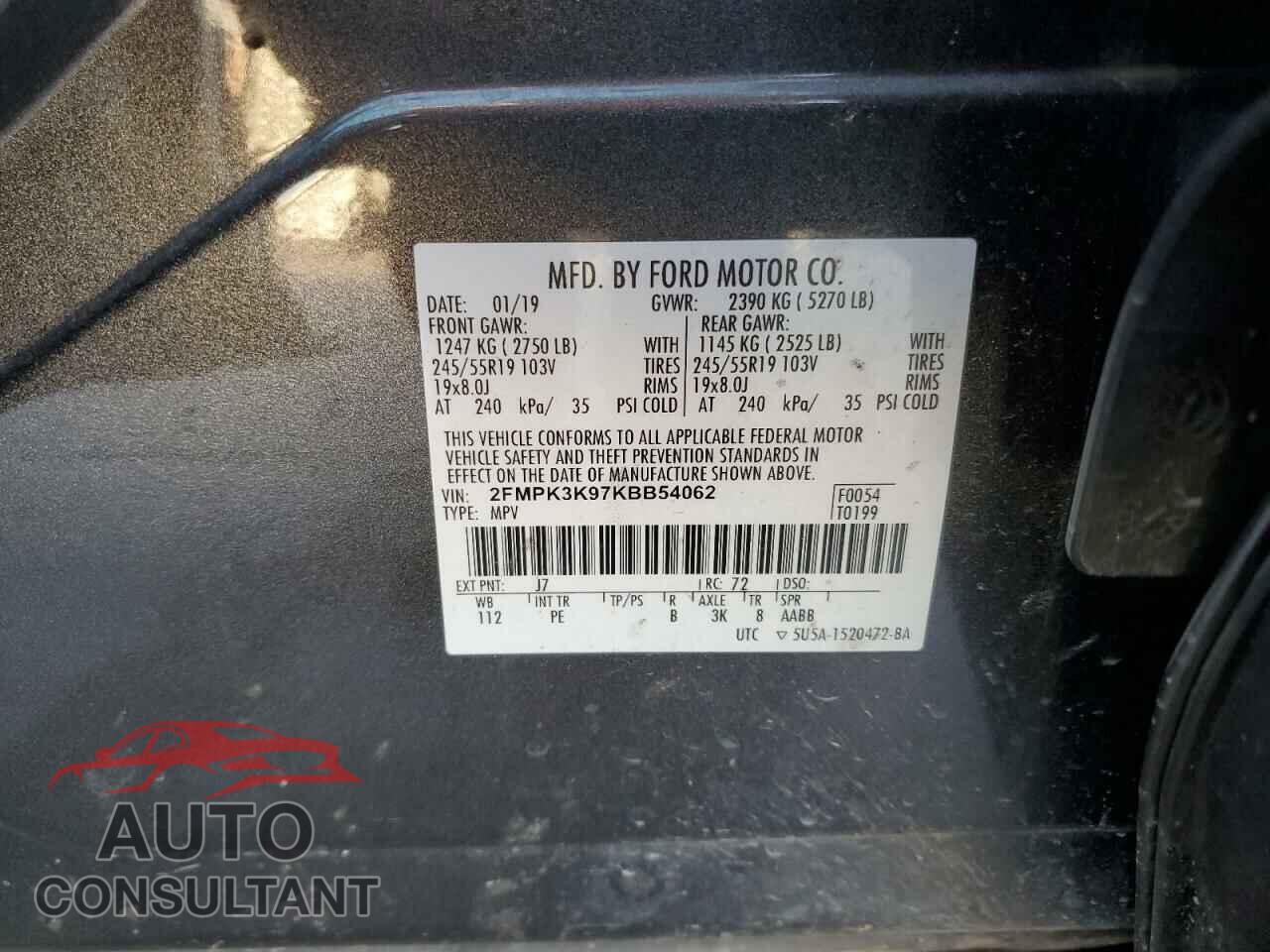 FORD EDGE 2019 - 2FMPK3K97KBB54062