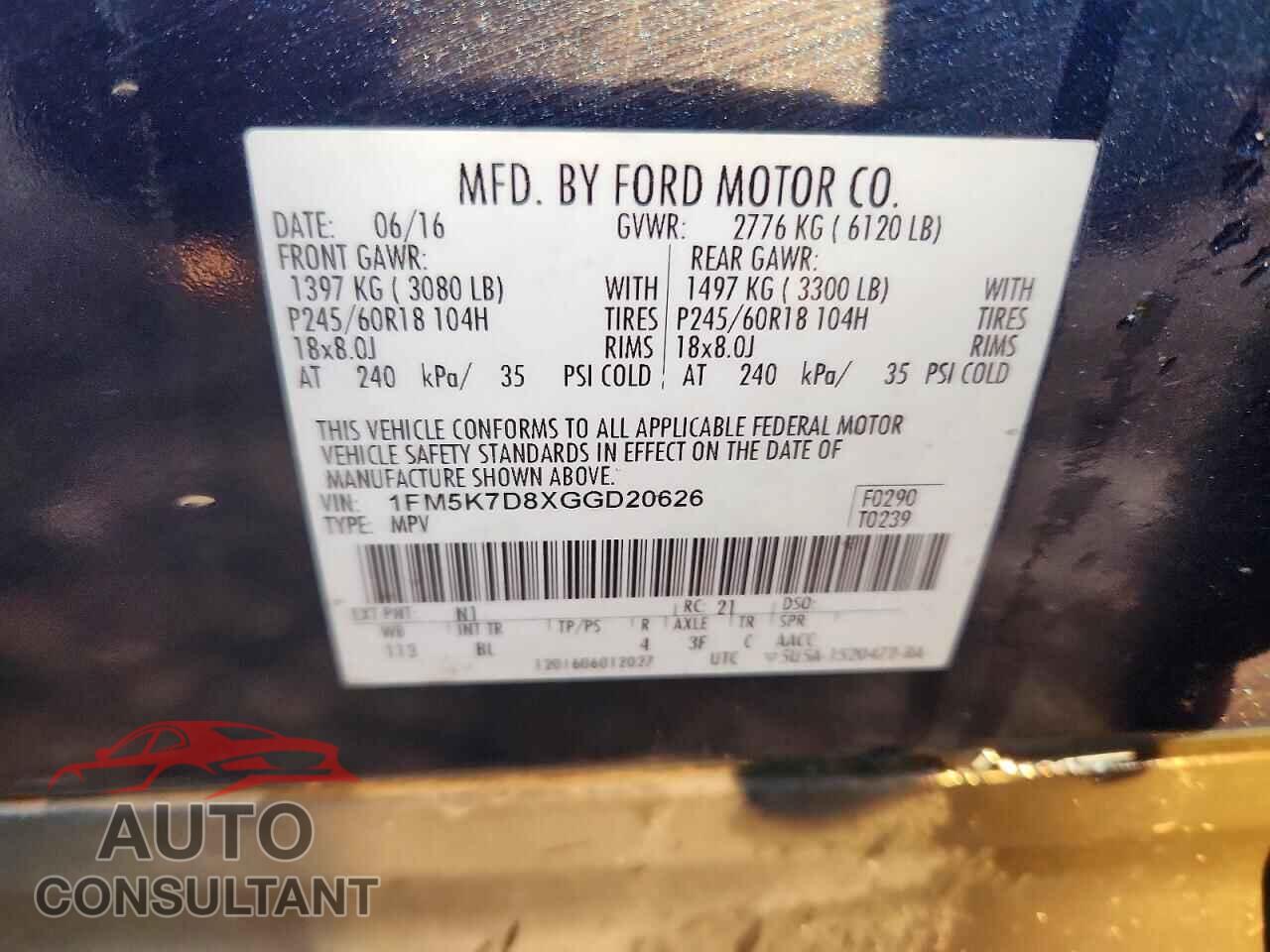 FORD EXPLORER 2016 - 1FM5K7D8XGGD20626