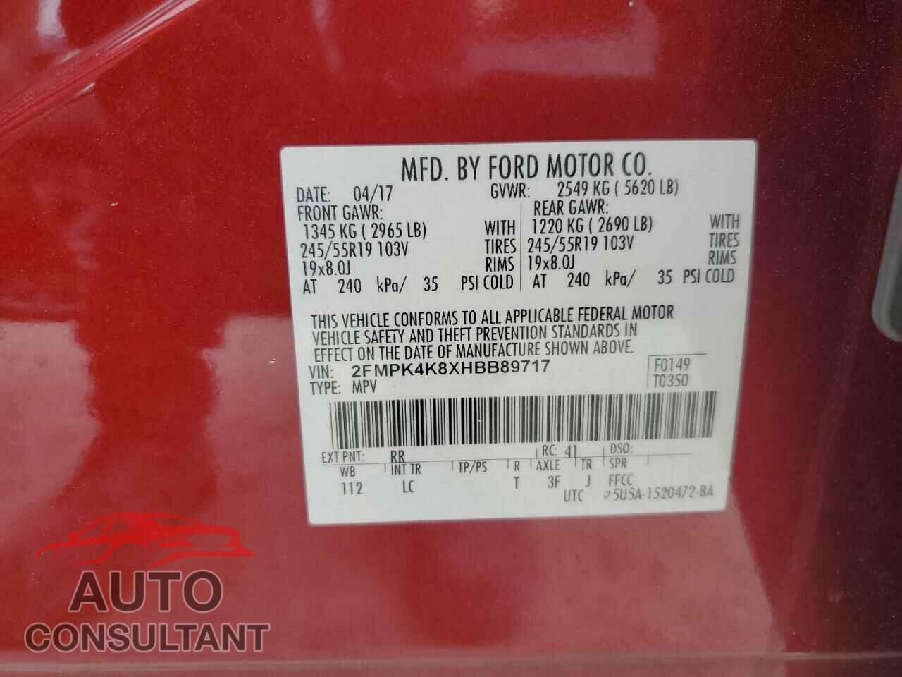 FORD EDGE 2017 - 2FMPK4K8XHBB89717