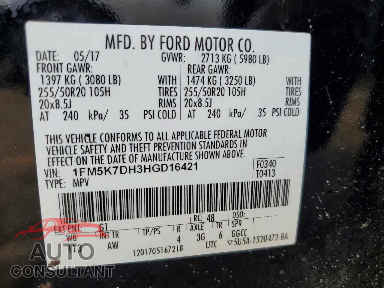 FORD EXPLORER 2017 - 1FM5K7DH3HGD16421