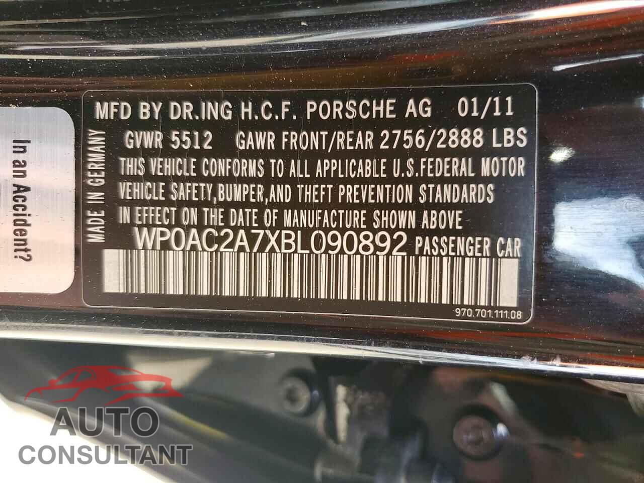 PORSCHE PANAMERA 2011 - WP0AC2A7XBL090892