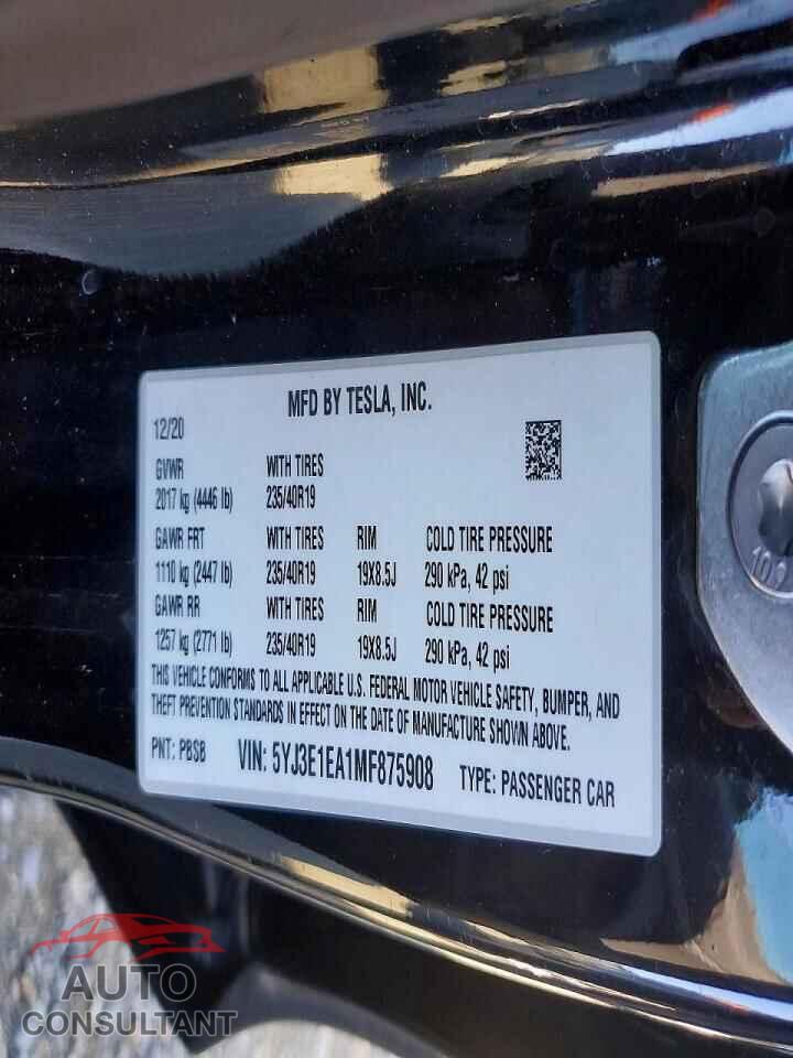 TESLA MODEL 3 2021 - 5YJ3E1EA1MF875908