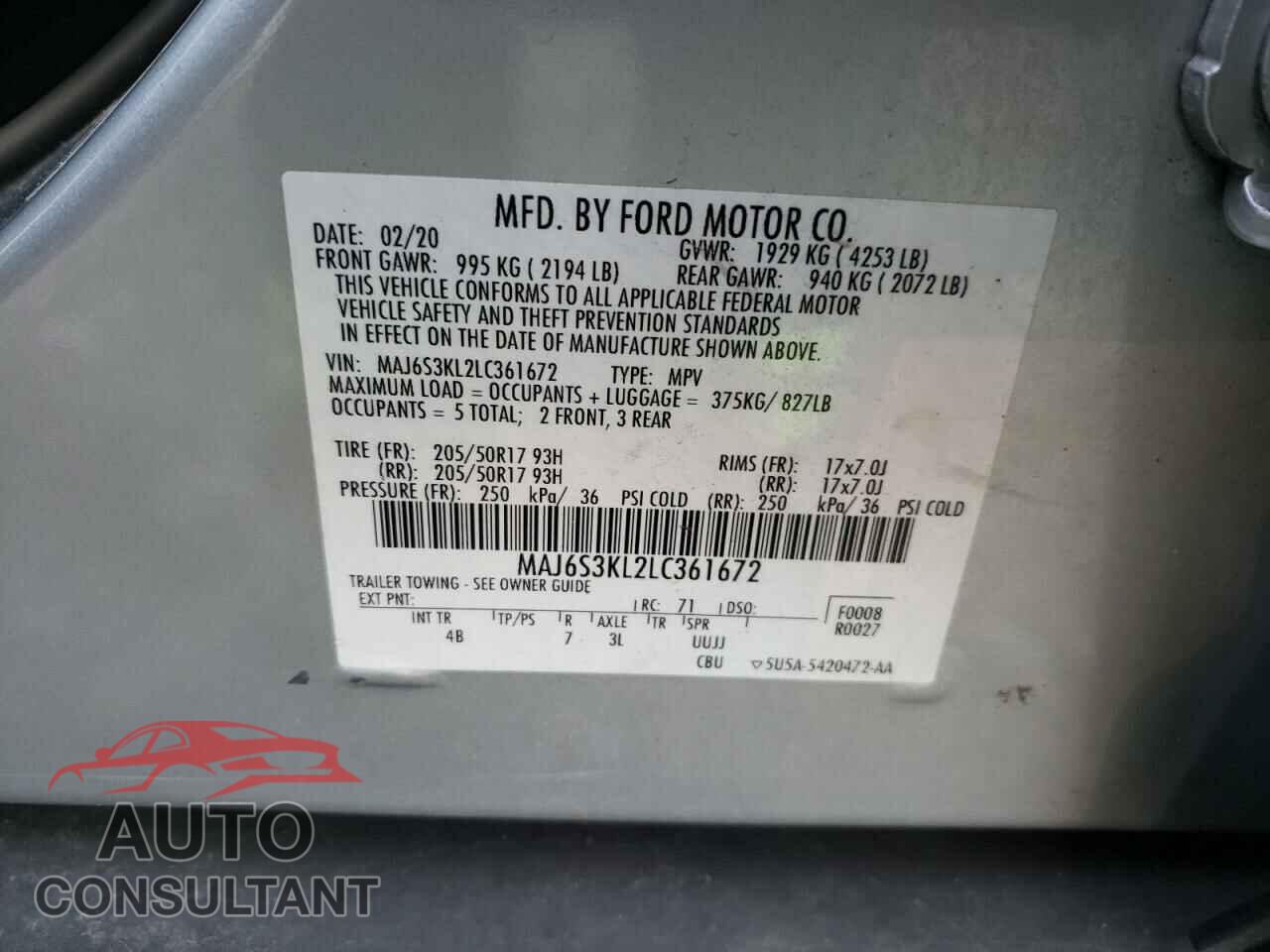 FORD ECOSPORT 2020 - MAJ6S3KL2LC361672