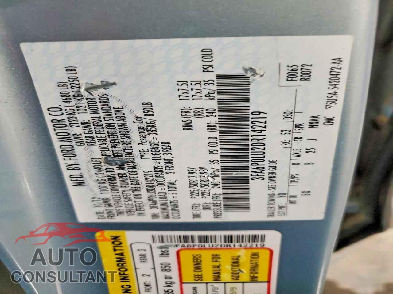 FORD FUSION 2013 - 3FA6P0LU2DR142219