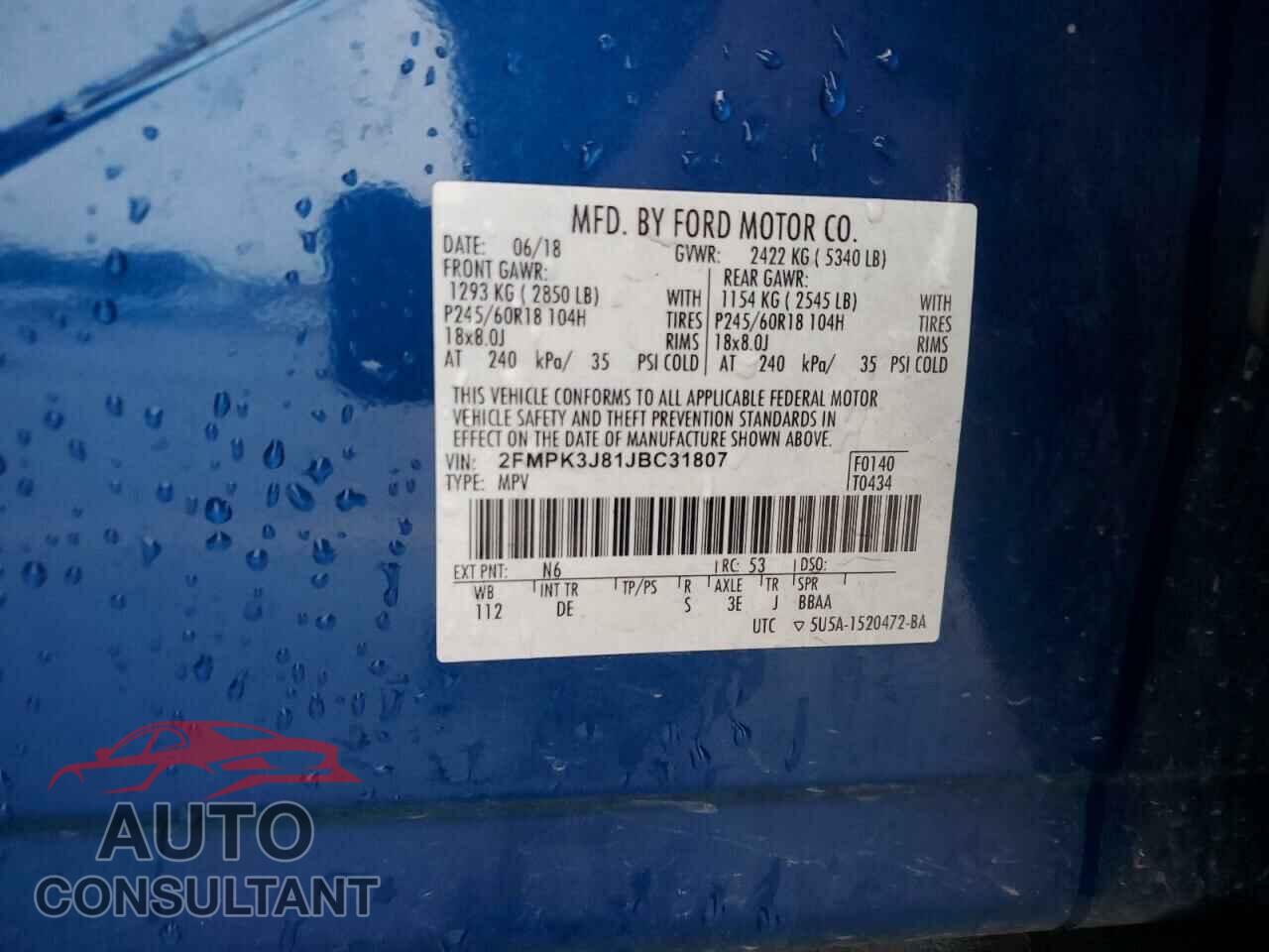 FORD EDGE 2018 - 2FMPK3J81JBC31807
