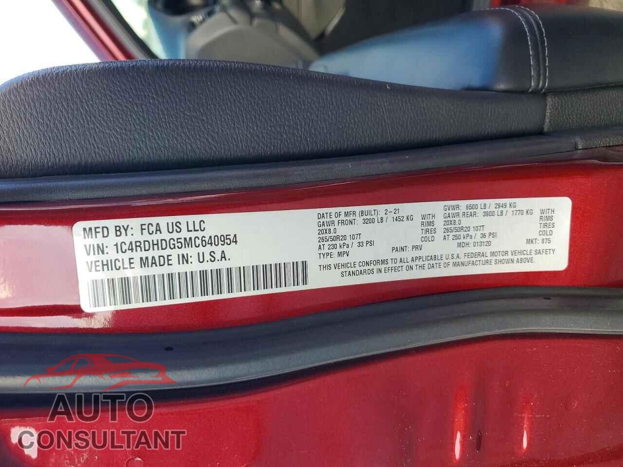 DODGE DURANGO 2021 - 1C4RDHDG5MC640954
